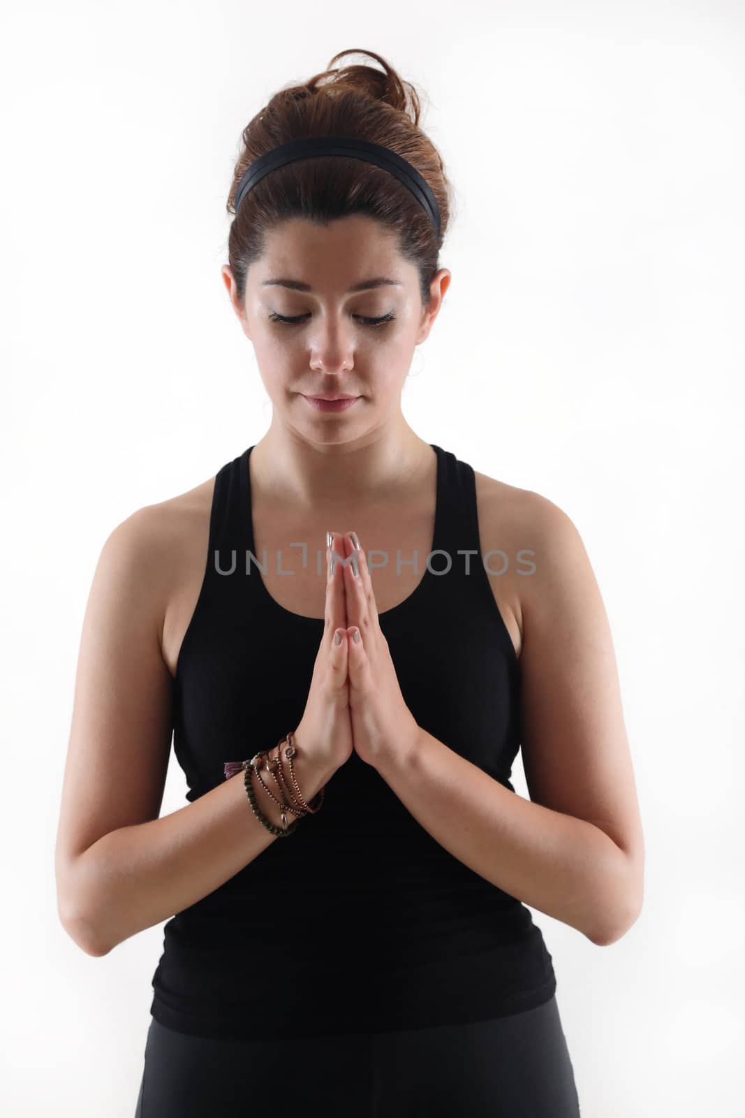 Pretty girl meditation in yoga meditation moment