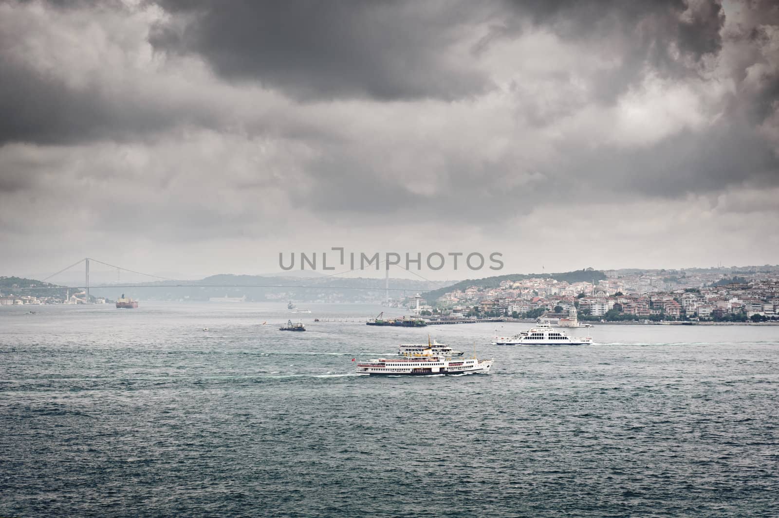 Dark clouds over Bosphorus, border between Europe and Asia