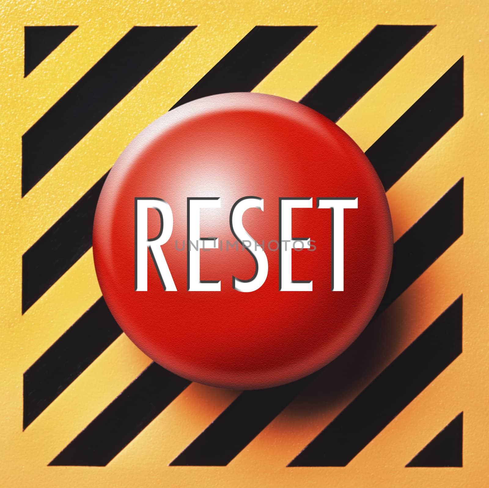 Reset button in red with white type on black and orange background