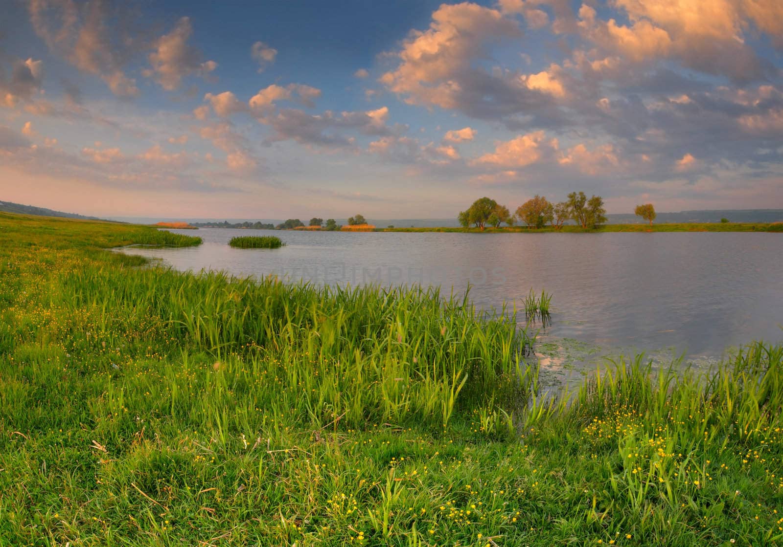 Beautiful morning landscape near river by andrew_mayovskyy