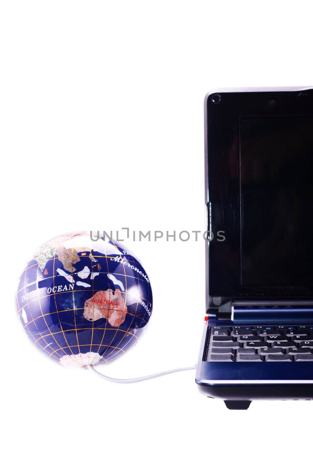 Computer and globe render The World at Your Fingertips concept by dacasdo