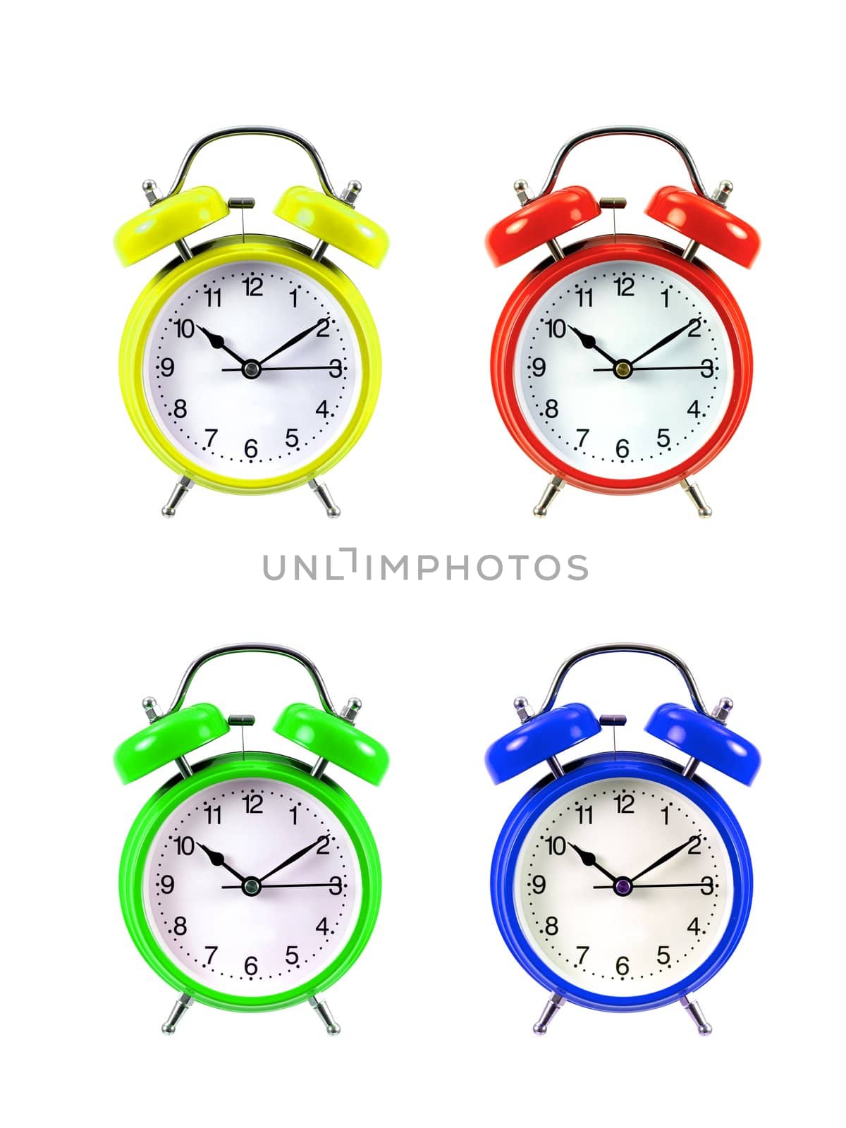 An alarm clock isolated ahgainsdt a white background