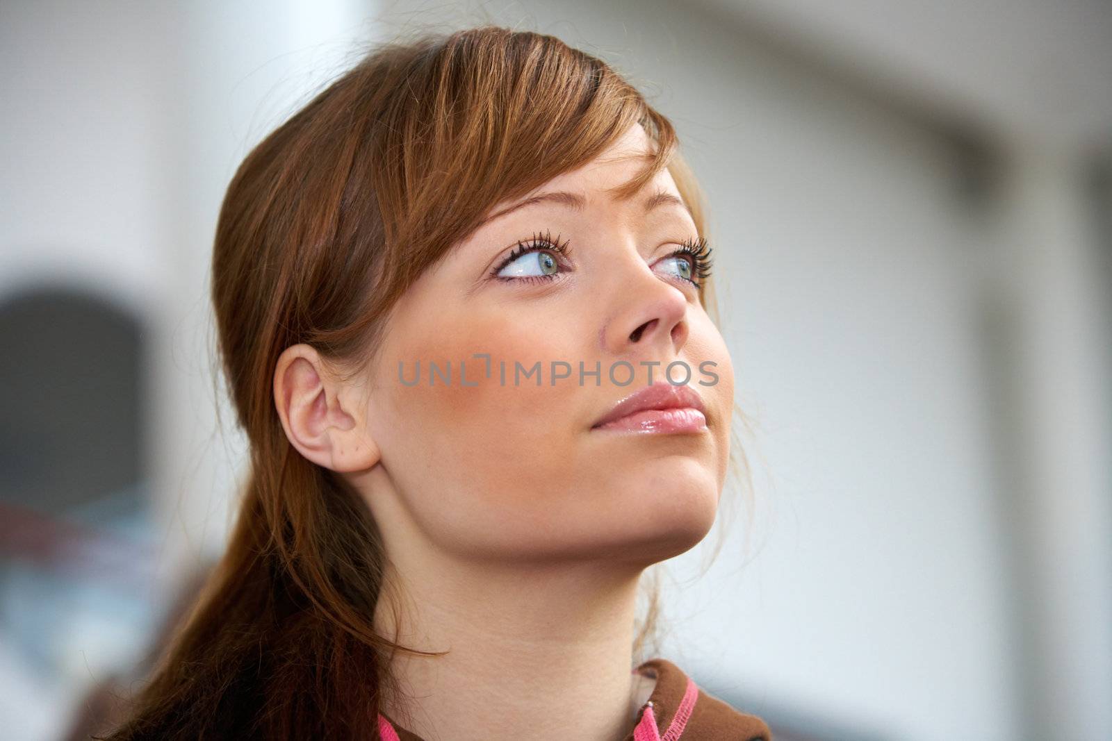 Teenage girl in modern building, close-up