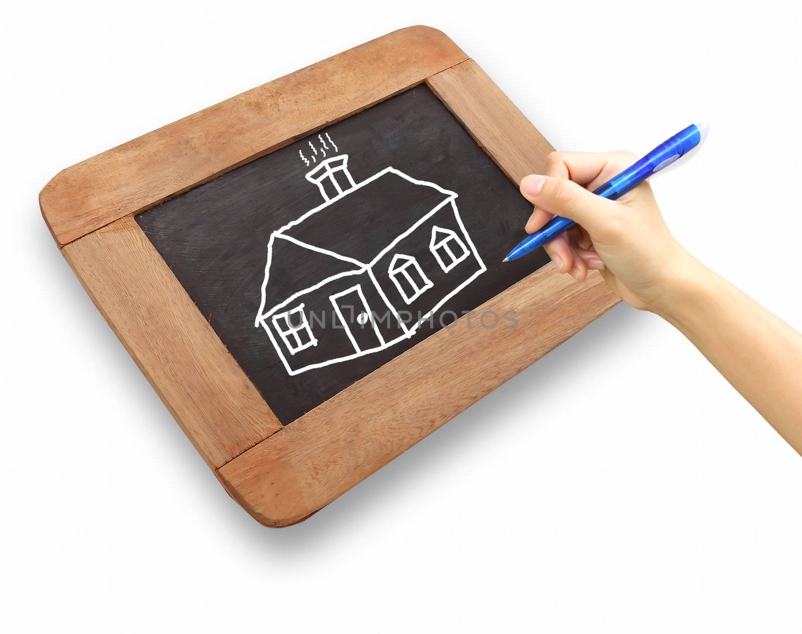 drawing of house on chalkboard by rufous