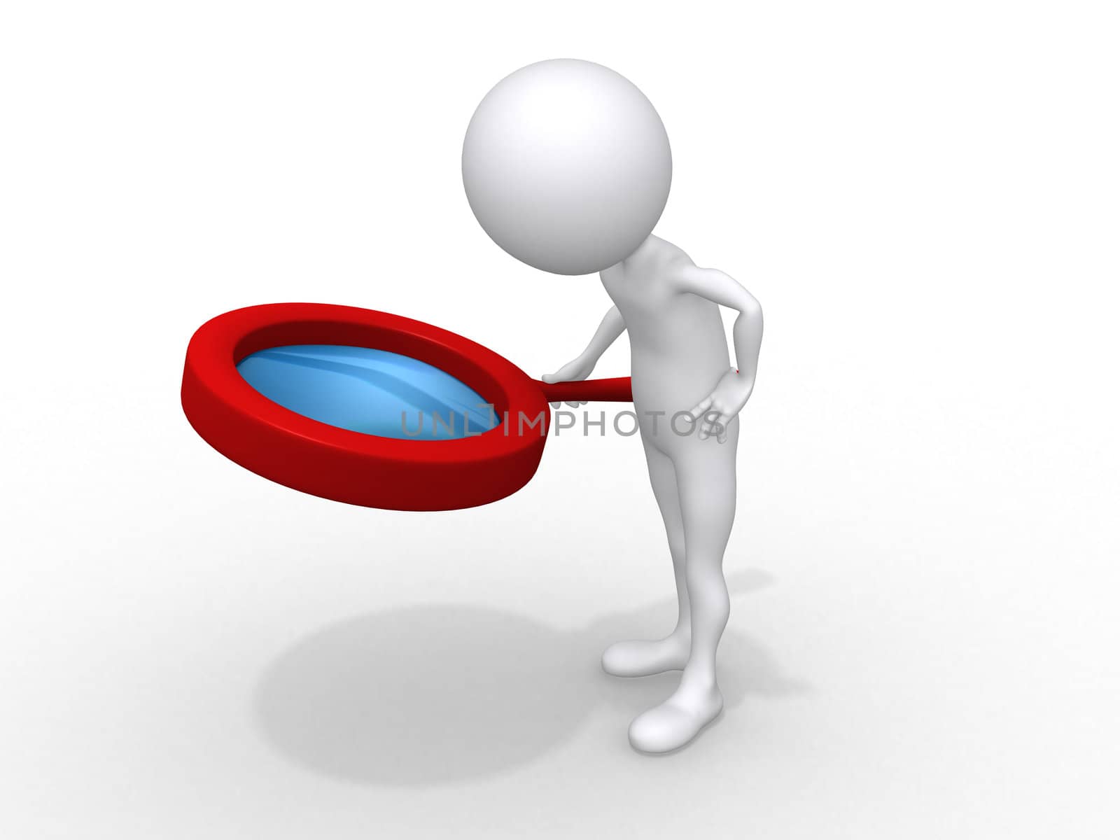 3d small people holds a magnifier. 3d image. Isolated white back by dacasdo
