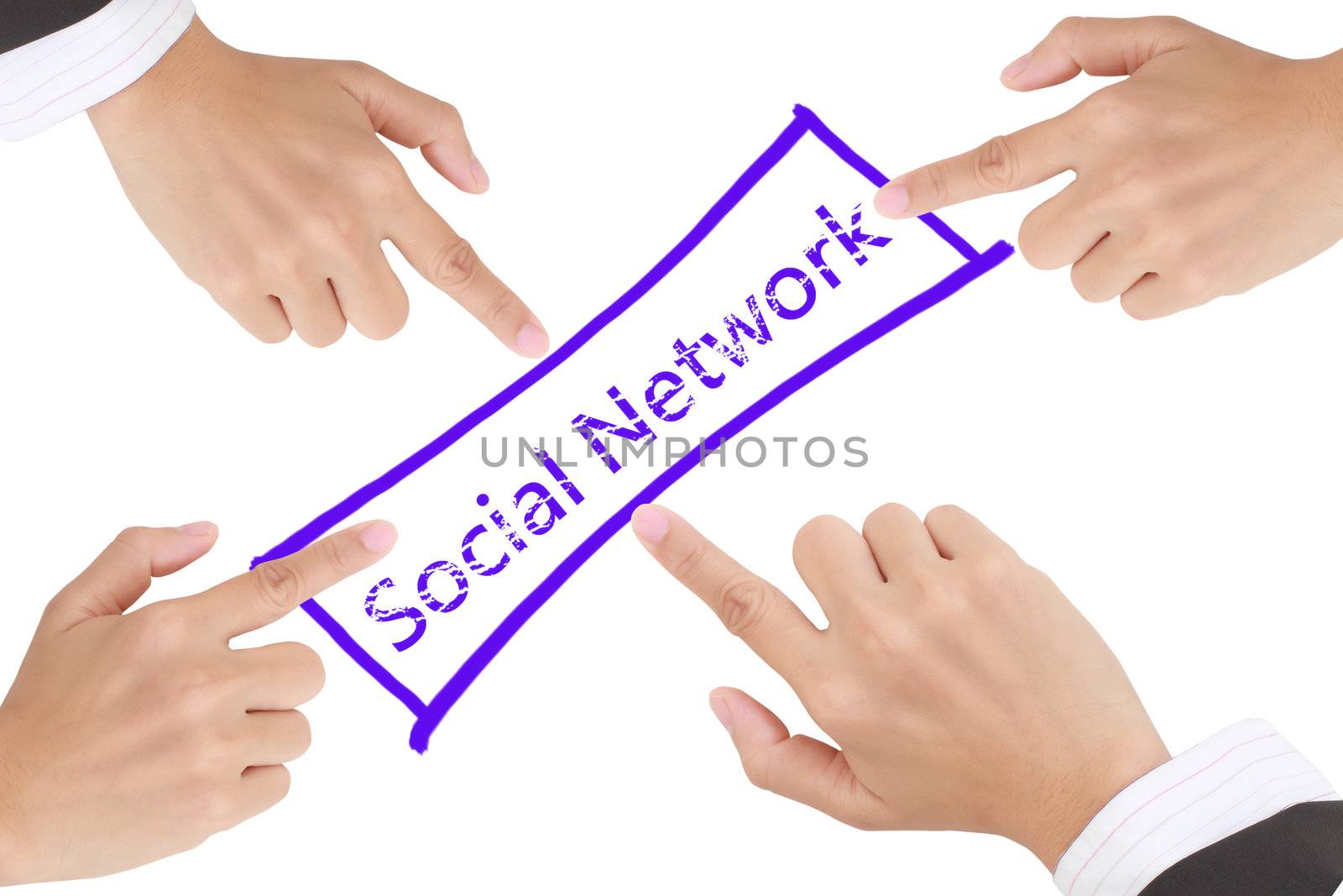 Word Social Networks   and  hand isolated on white background by rufous