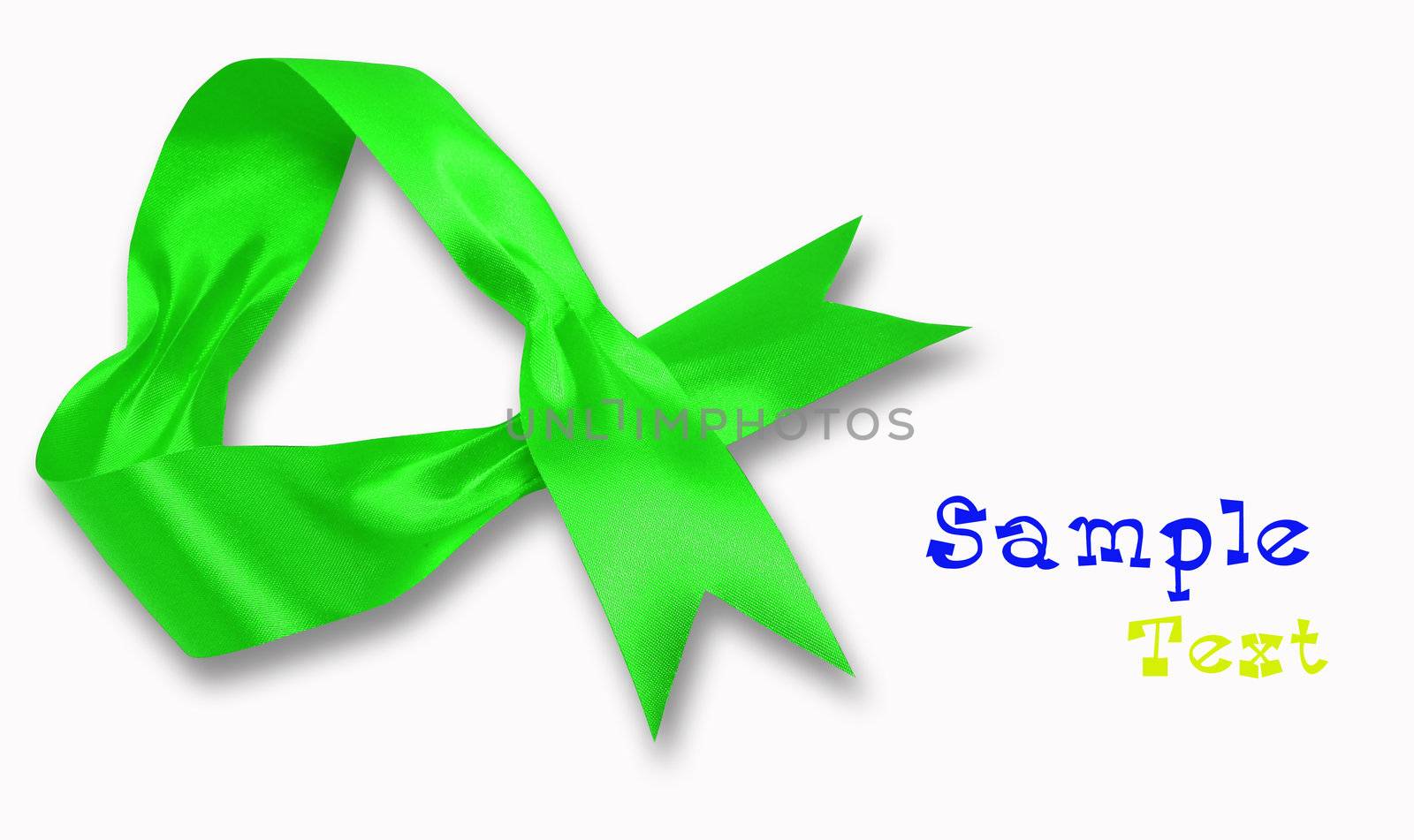 green ribbon with bow on a white background