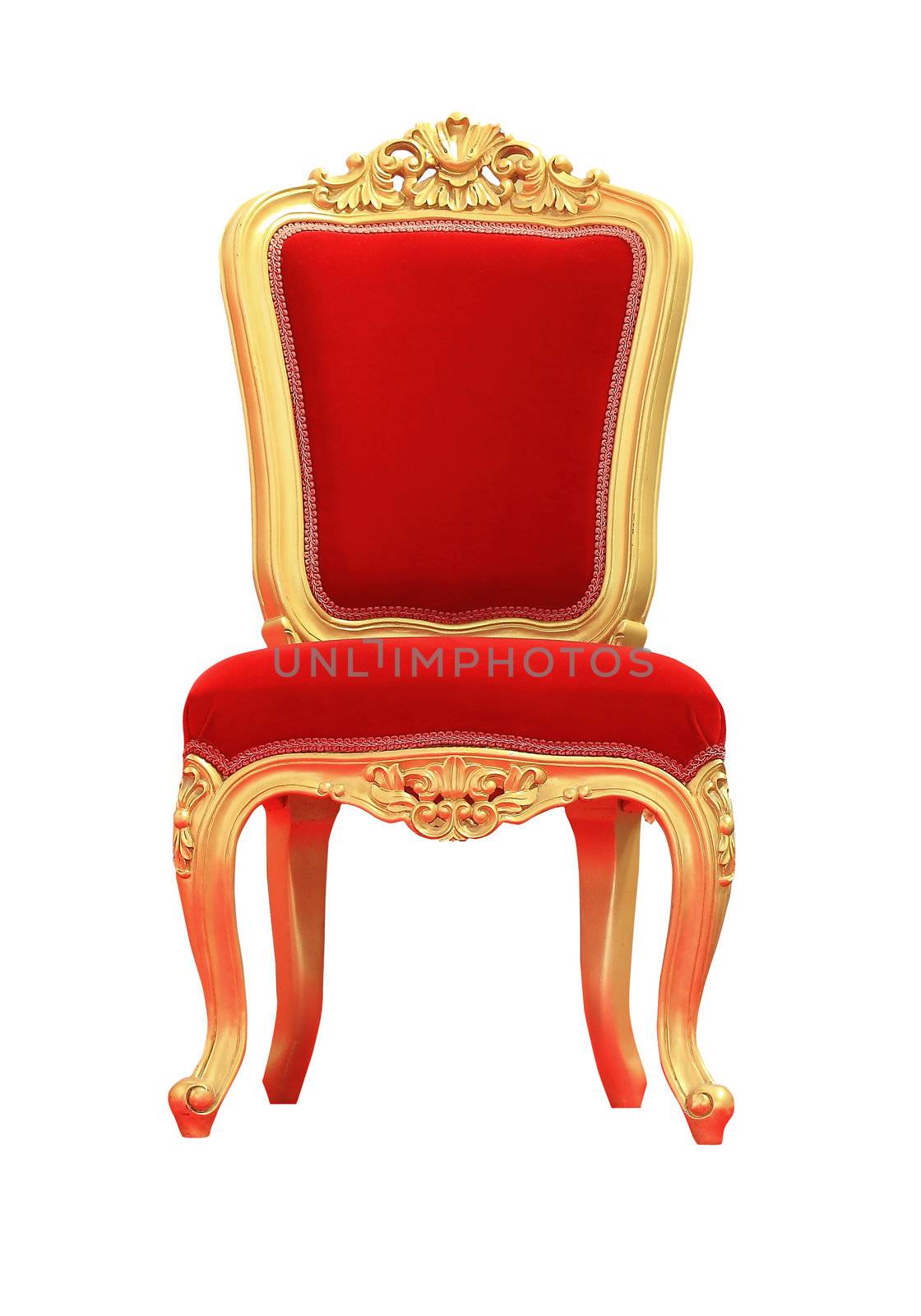 Old-style chair red velvet isolated on white background