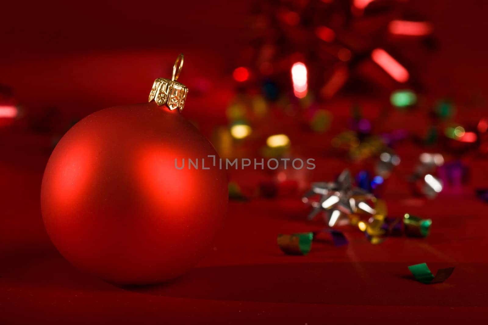 holiday series: some red christms ball over red background