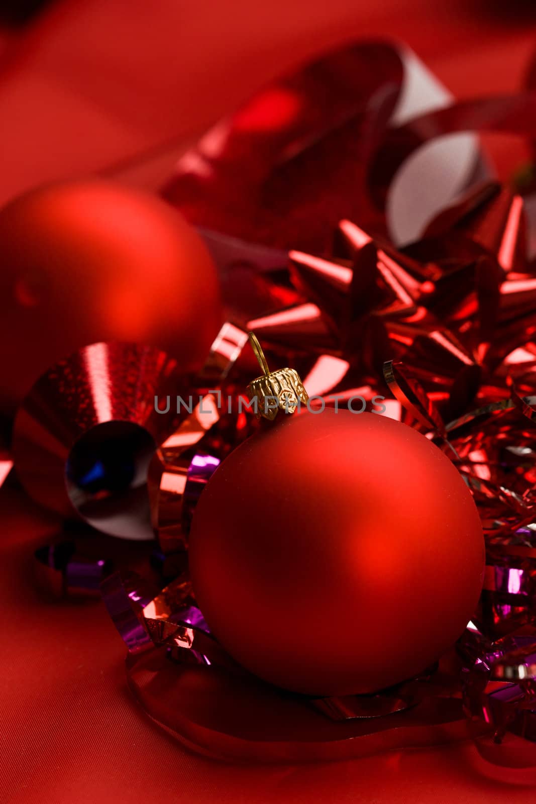 holiday series: some red christms ball over red background