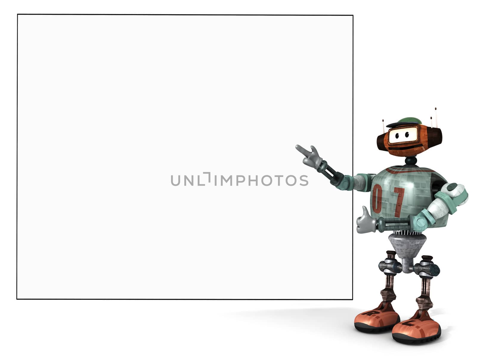 Djoby the robot showing proudly a big empty poster by shkyo30