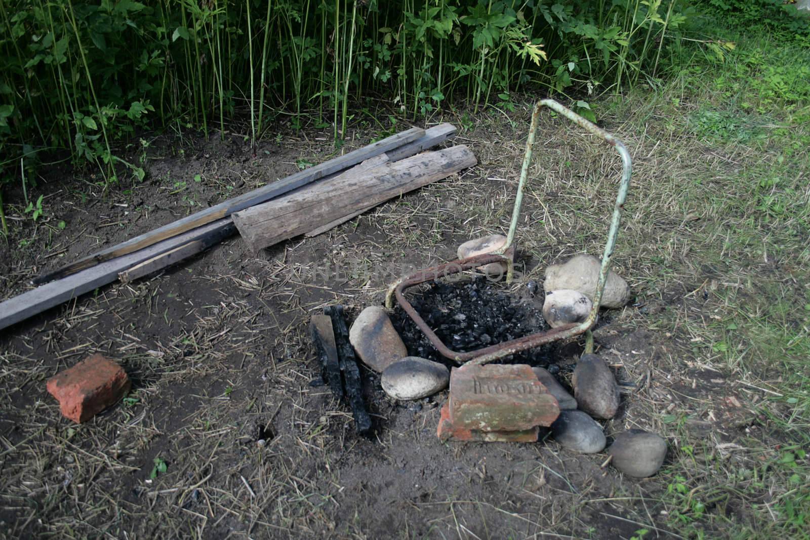 old chair using for camp fire