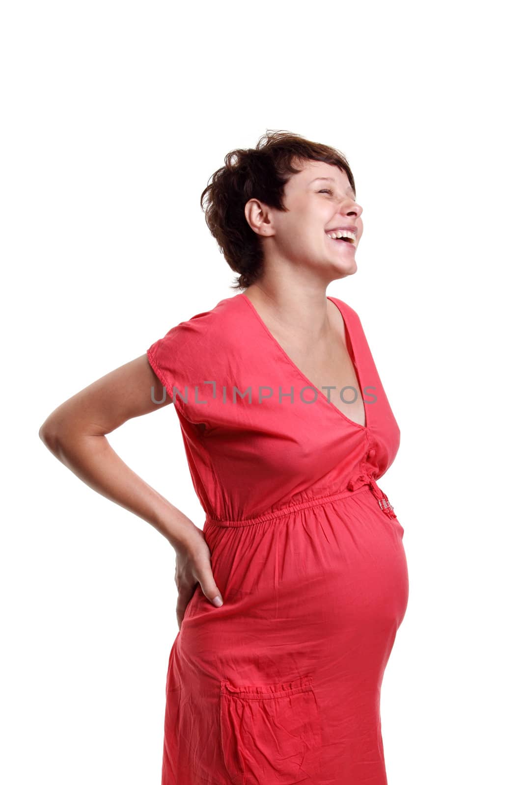 Pregnant young woman in a red shirt by aptyp_kok