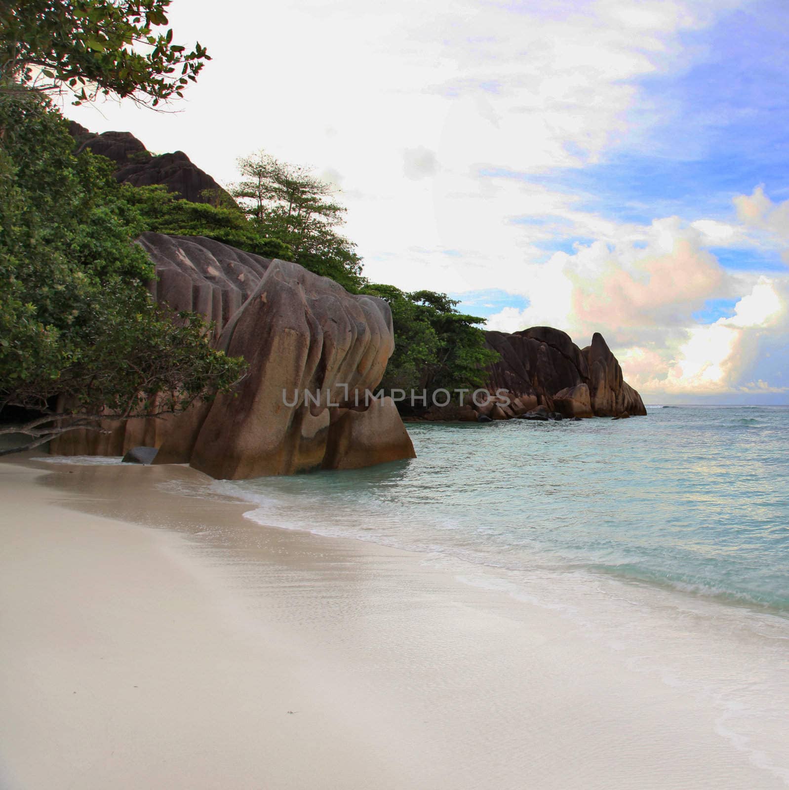 Lonely beach in the Seychelles - square
