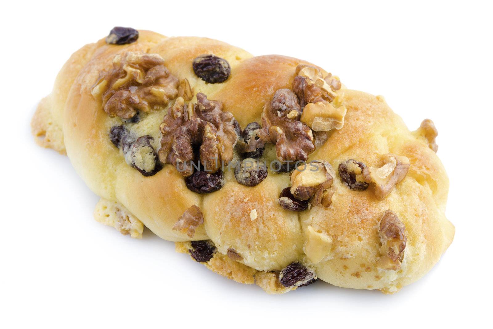 Walnut Raisin Bun on white background