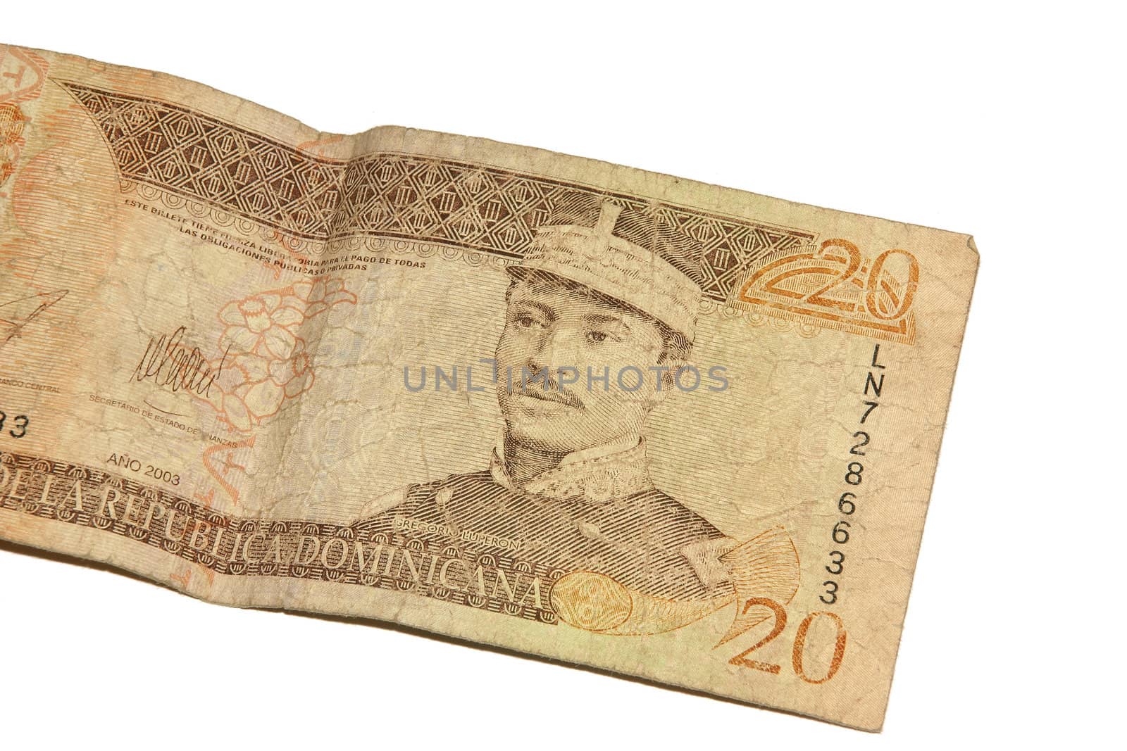 A twenty Dominican peso bill