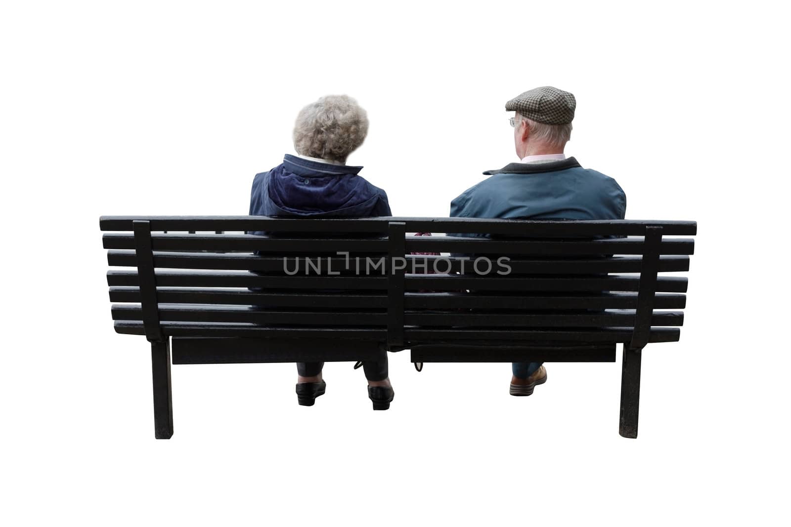 A senior couple sitting on a bench