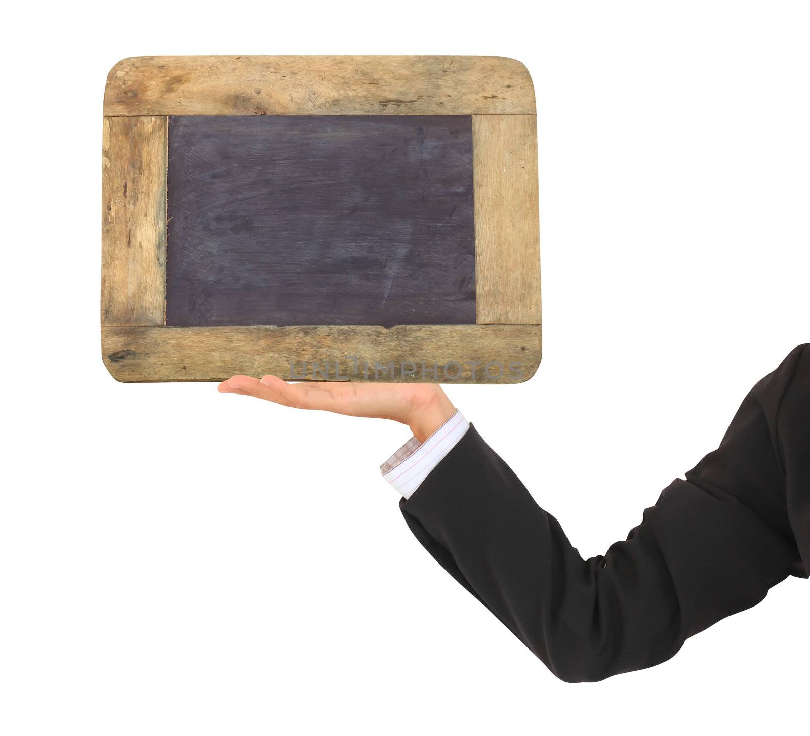 Hands holding a blank blackboard by rufous