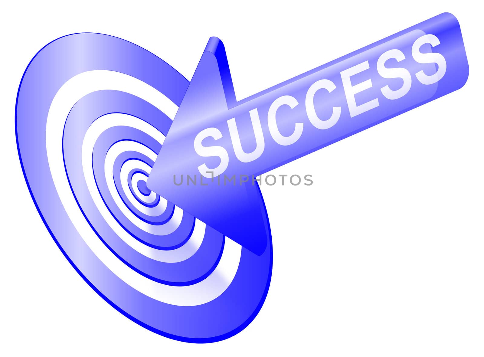Illustrated success concept depicting an arrow with the word 'success' hitting the bulls eye of a target board.