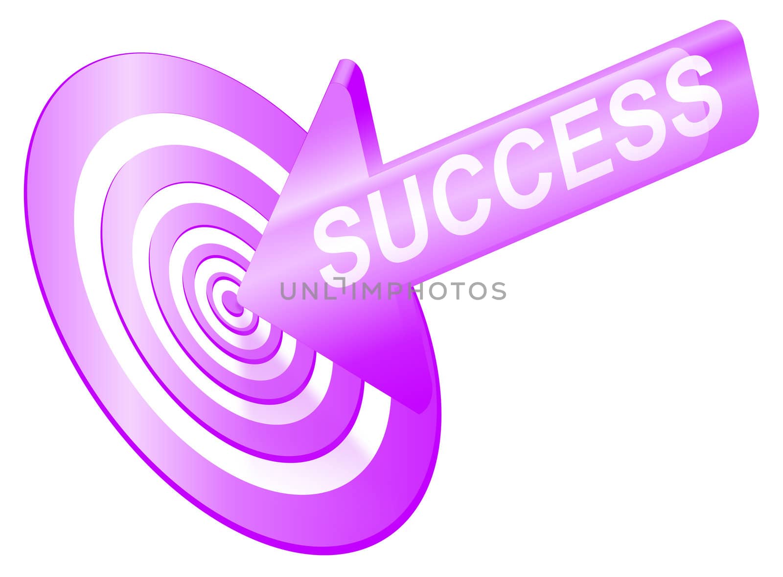 Illustrated success concept depicting an arrow with the word 'success' hitting the bulls eye of a target board.
