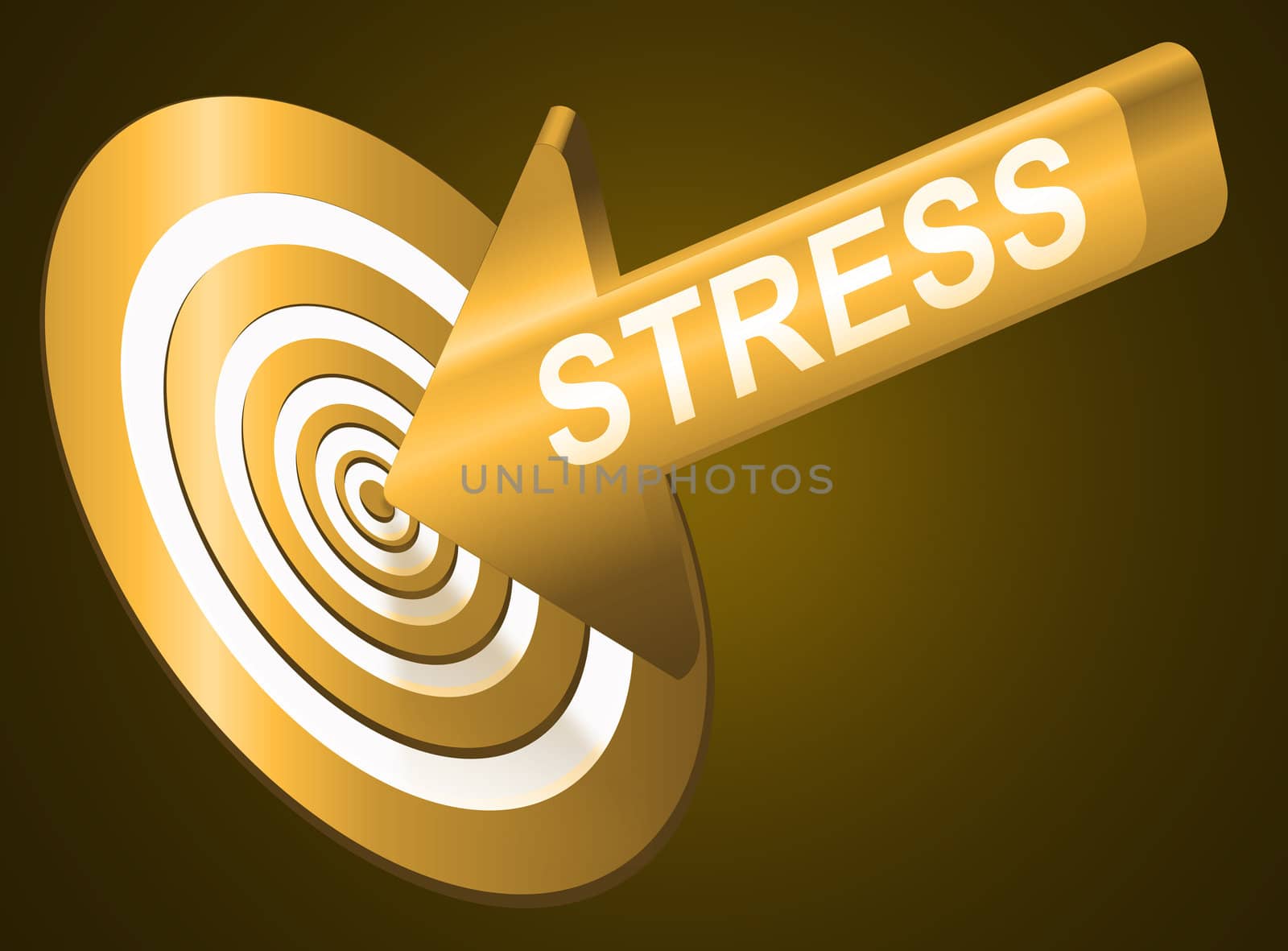Illustrated stress concept depicting an arrow with the word 'stress' hitting the bulls eye of a target board.