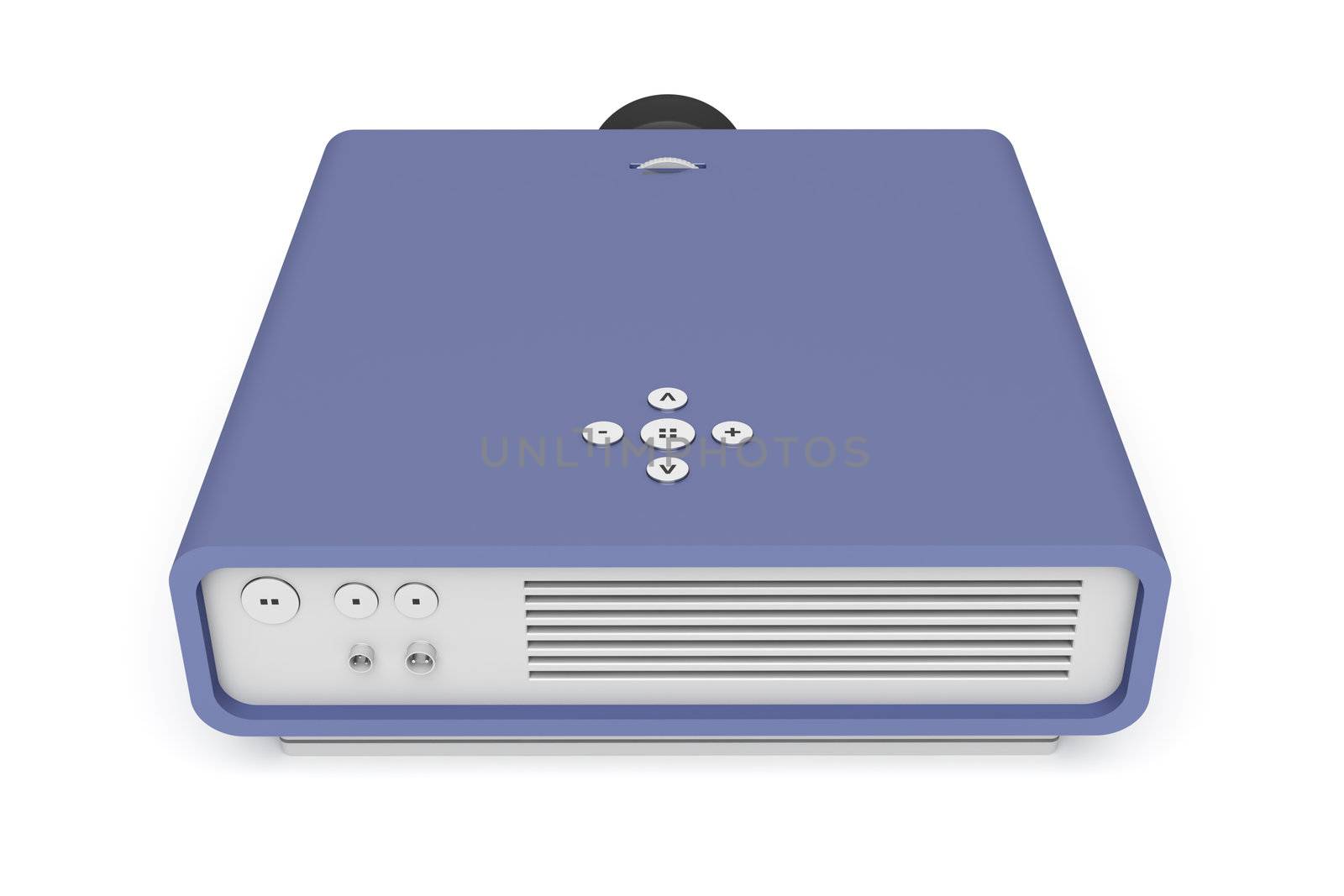 Back view of multimedia projector on white background 