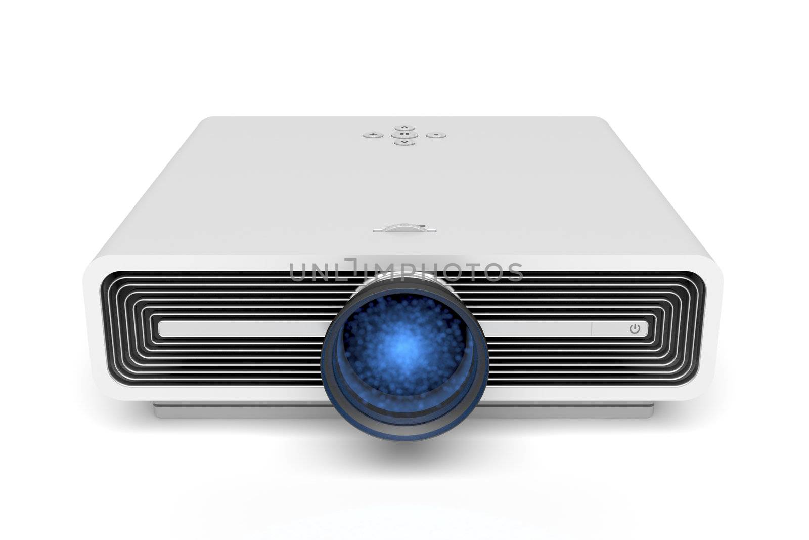 Front view of multimedia projector on white background