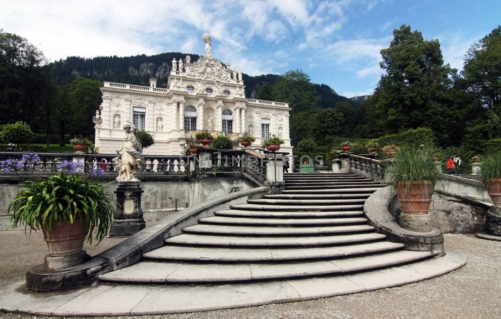 Linderhof Palace in Bavaria via wide angle