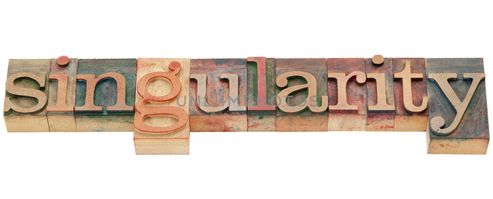 singularity - isolated word in vintage wood letterpress printing blocks
