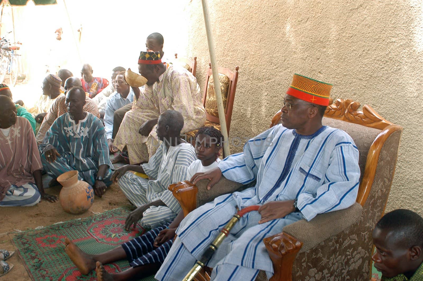The festival of establishment of a usual chief in Burkina Faso Faso lasts three days. The usual chief succeeds his father deceased, it is always the groin of the family and always a man. It is a very rare event because a chief can be replaced only after his death. During establishment it is the festival and all the area is invited. This festival occurs to Kokemnour�, small village in the East of Burkina Faso Faso in the province of Kouritanga. These three days are punctuated of dance, meal and especially of traditional ceremonies African. The Chief is the King and can be established only by chiefs more important than him.                                