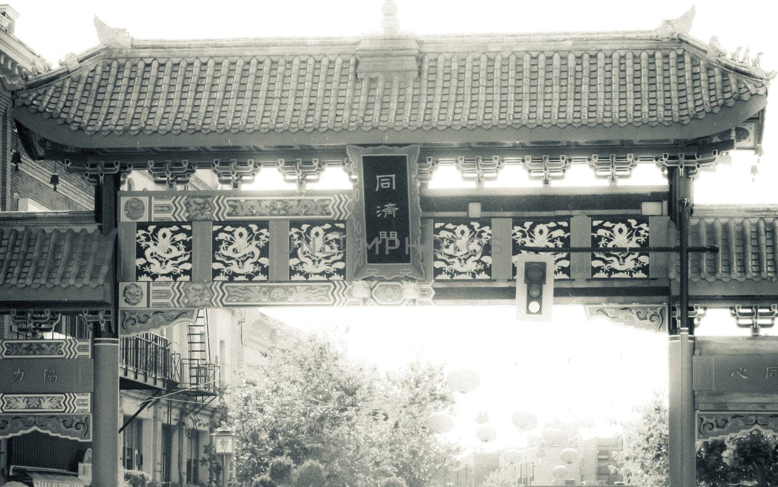an soft photo of old chinese gate, chinatown entrence