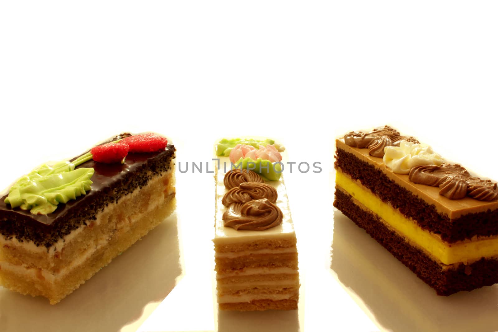 three cake on the white background