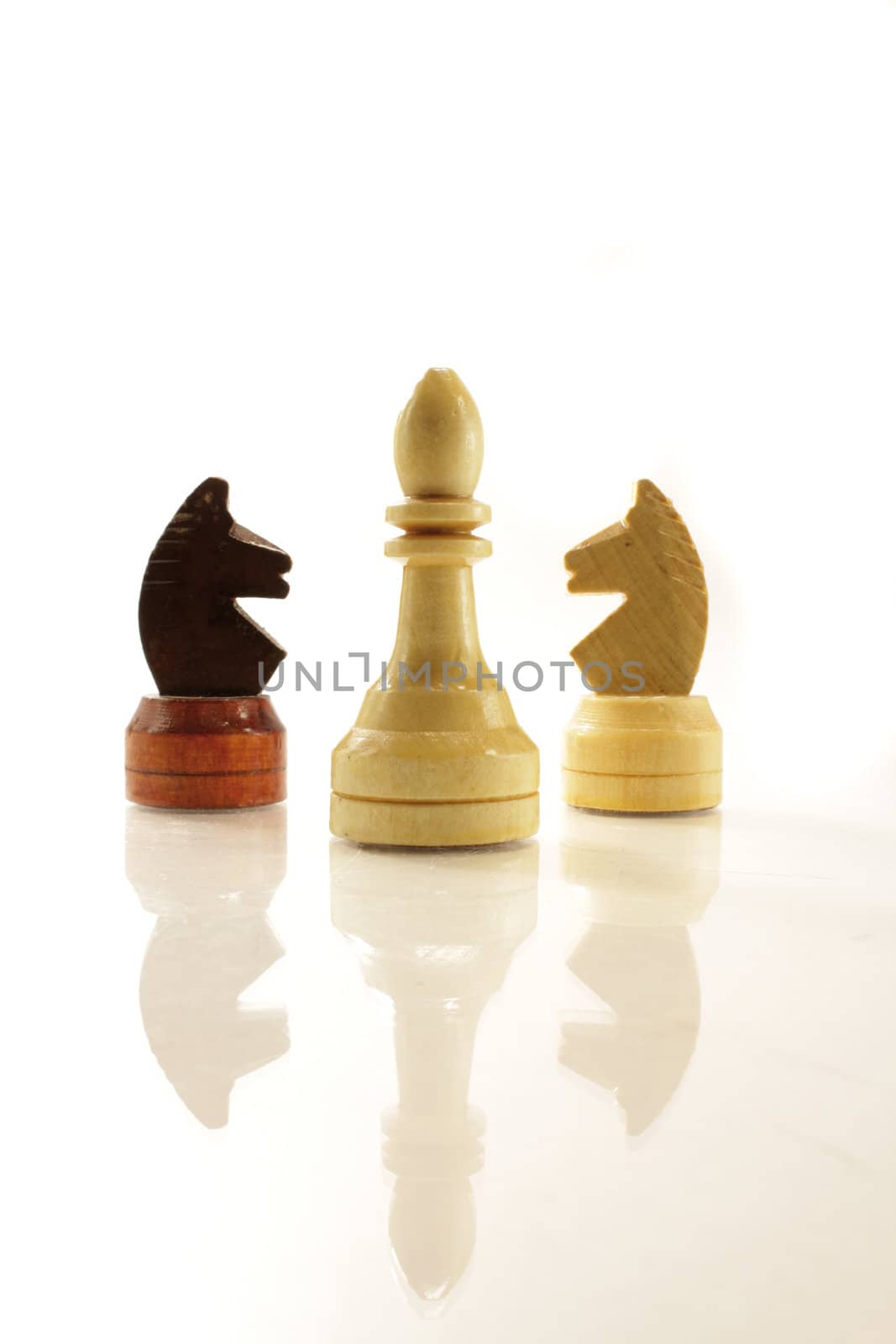 a few chess figures on the white bckground