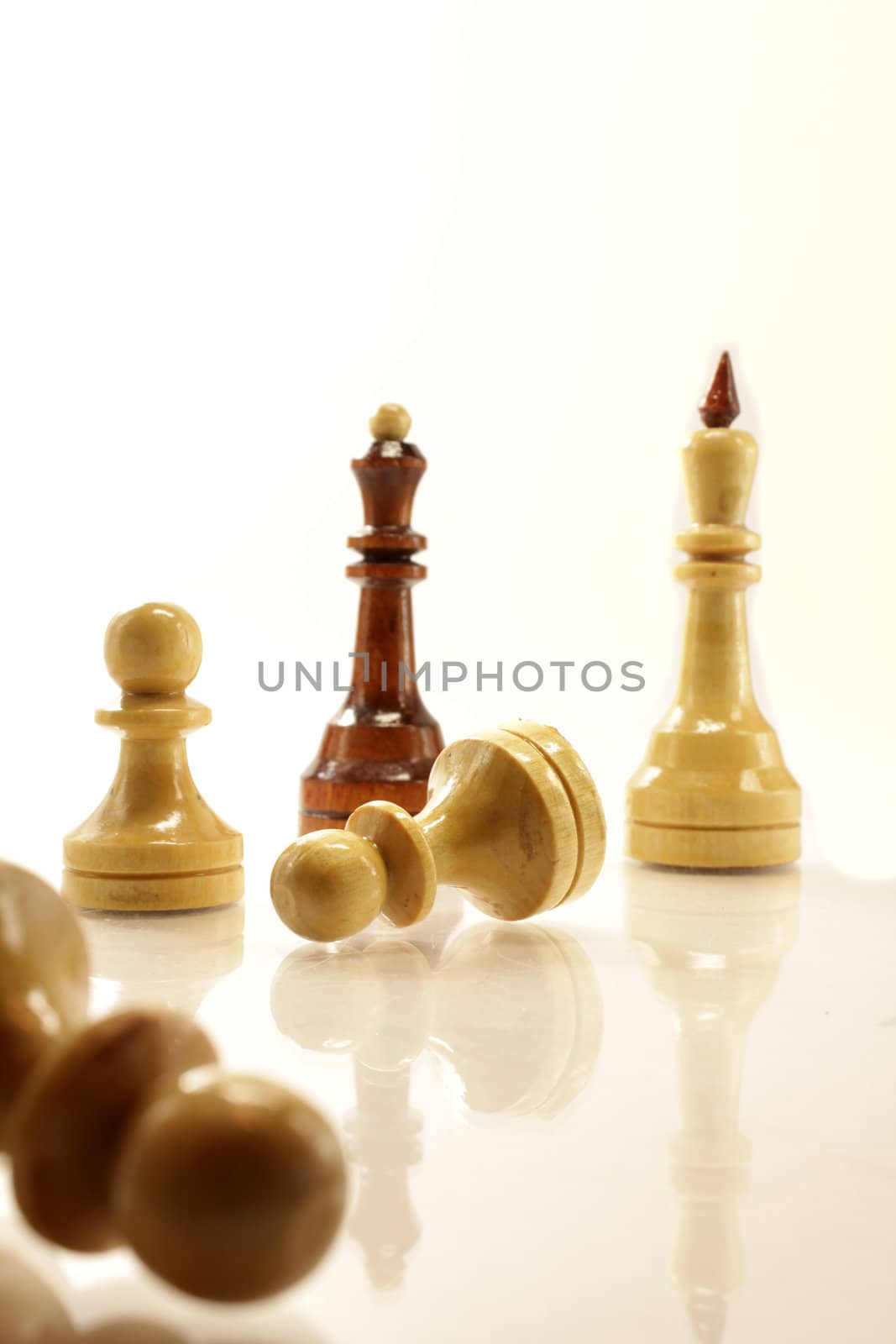 a few chess figures on the white bckground