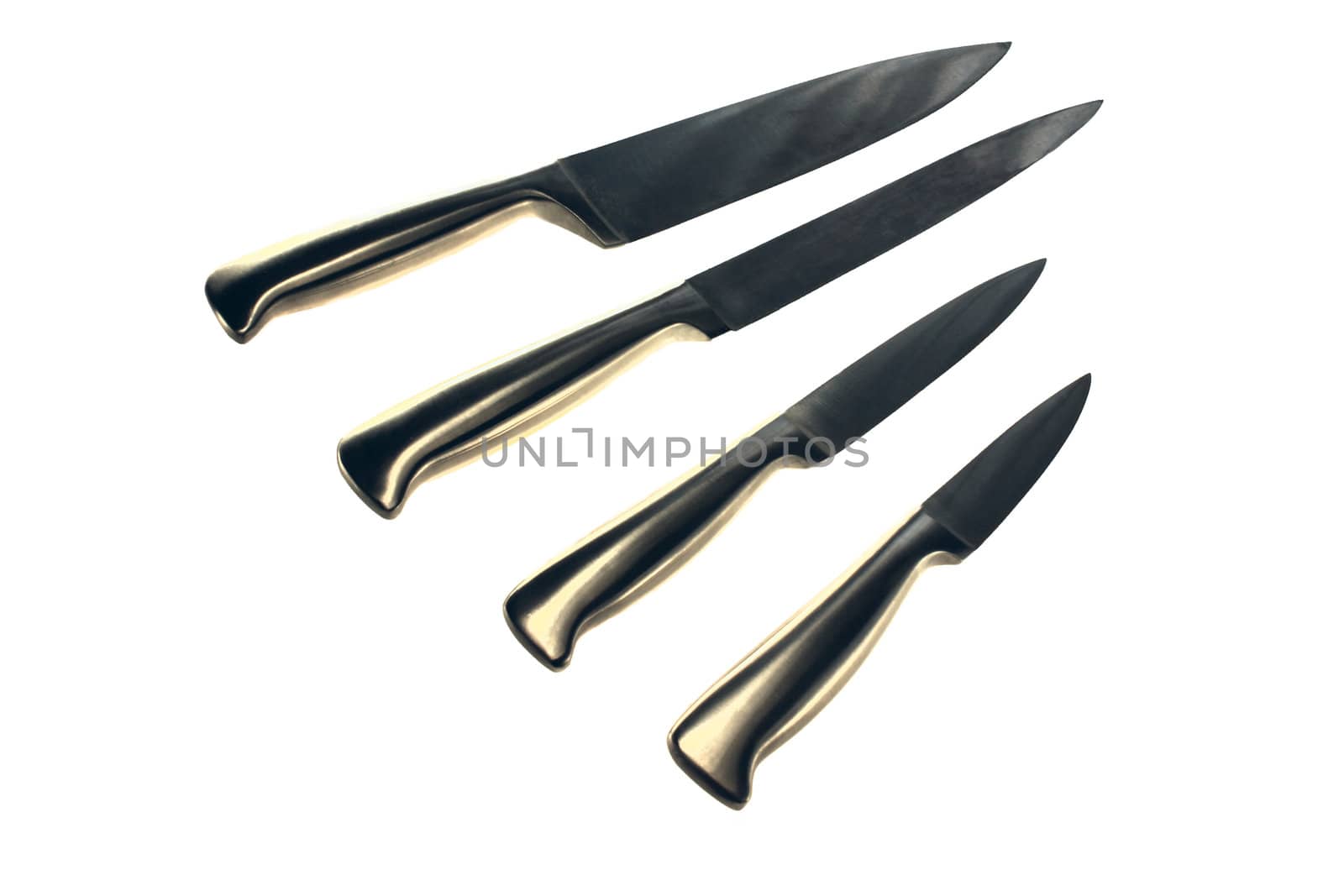 four steel knives om the white background