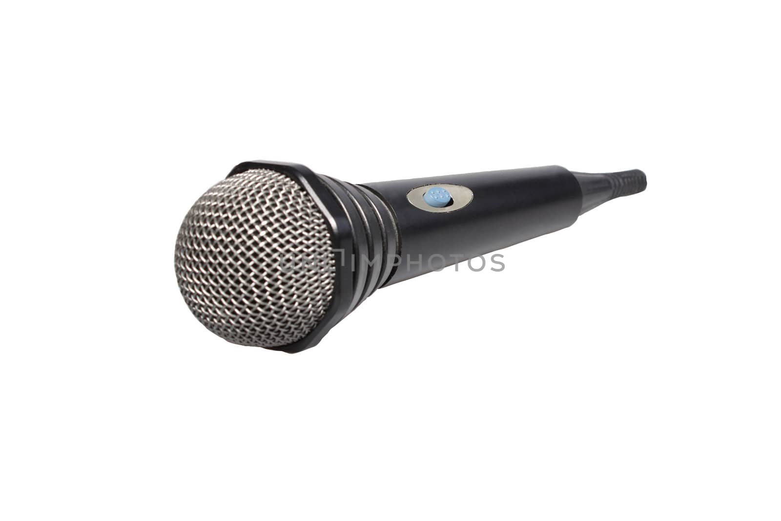 a black microphone isolated on the white background