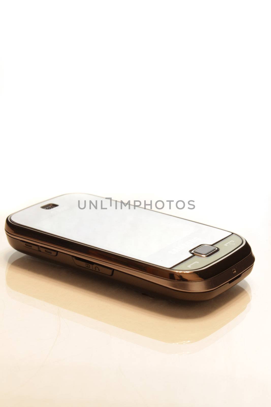 a mobile telephone on the white background