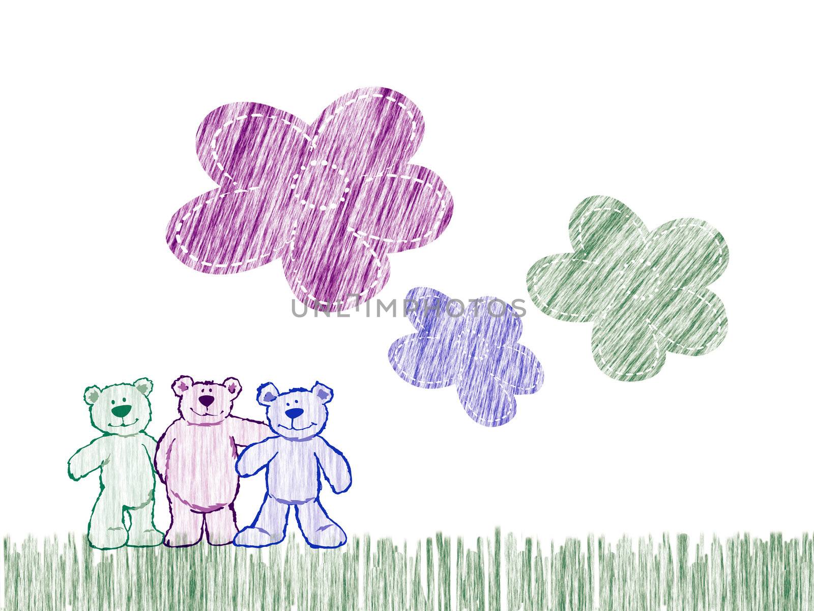 Cute little bears drawn by a pencil
