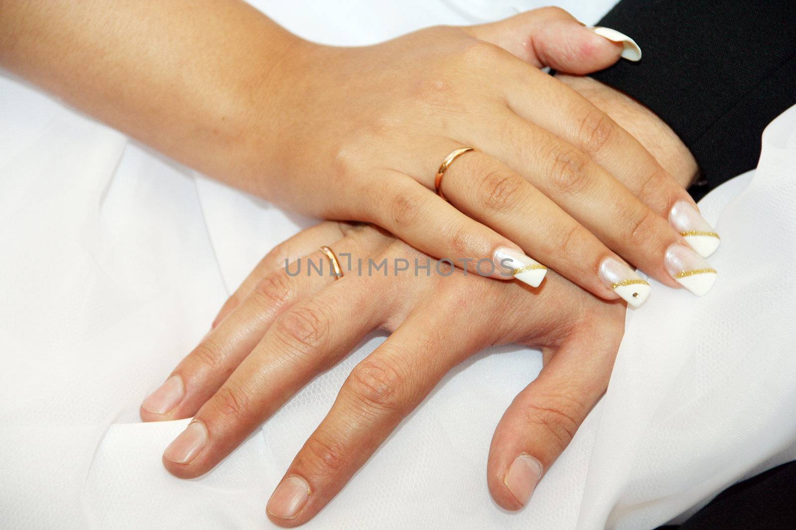 groom bride hand nails pedicure Rings gold white