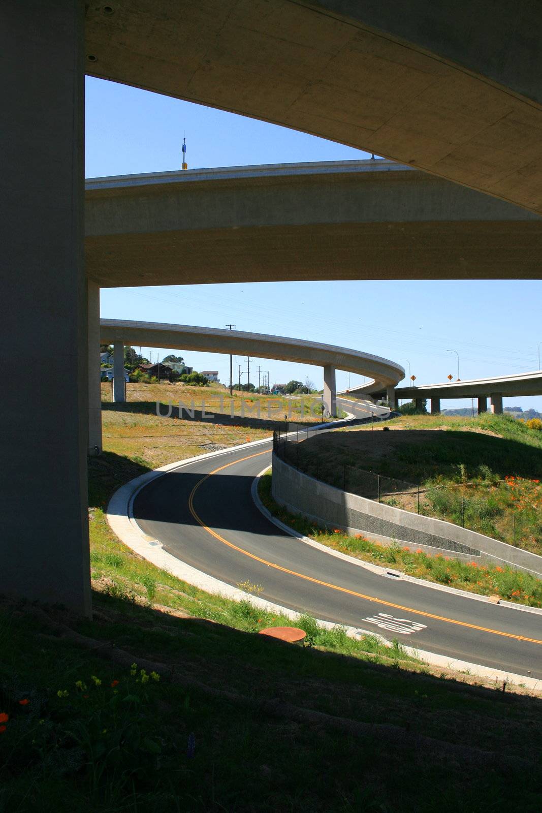 Close up of the empty freeway ramps.
