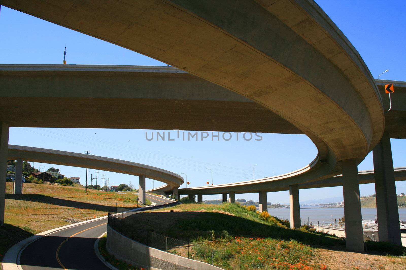Close up of the empty freeway ramps.
