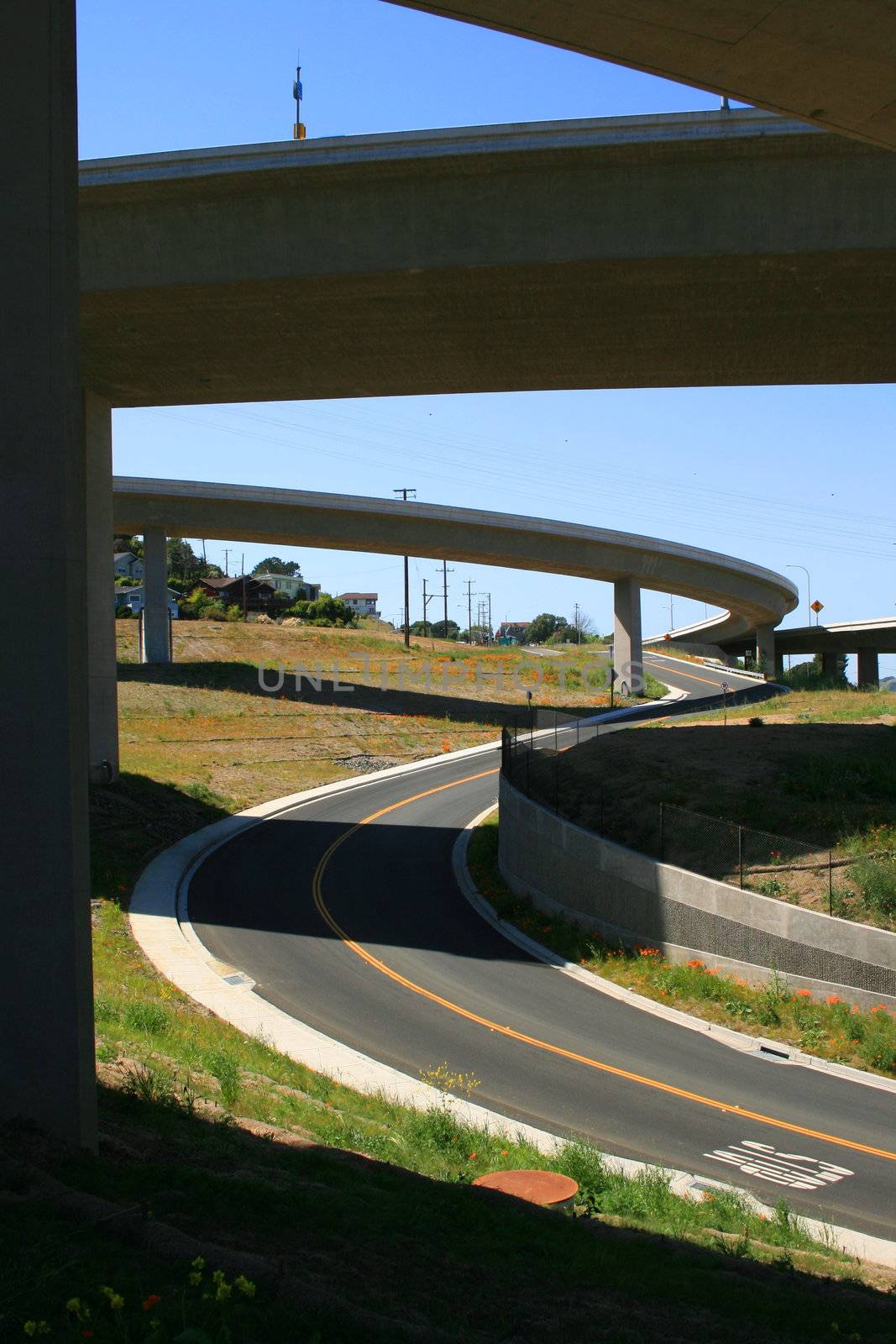 Close up of the empty freeway ramps.
