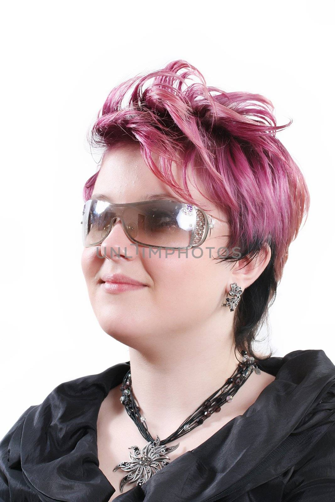 isolated sunglasses woman white eyes young face