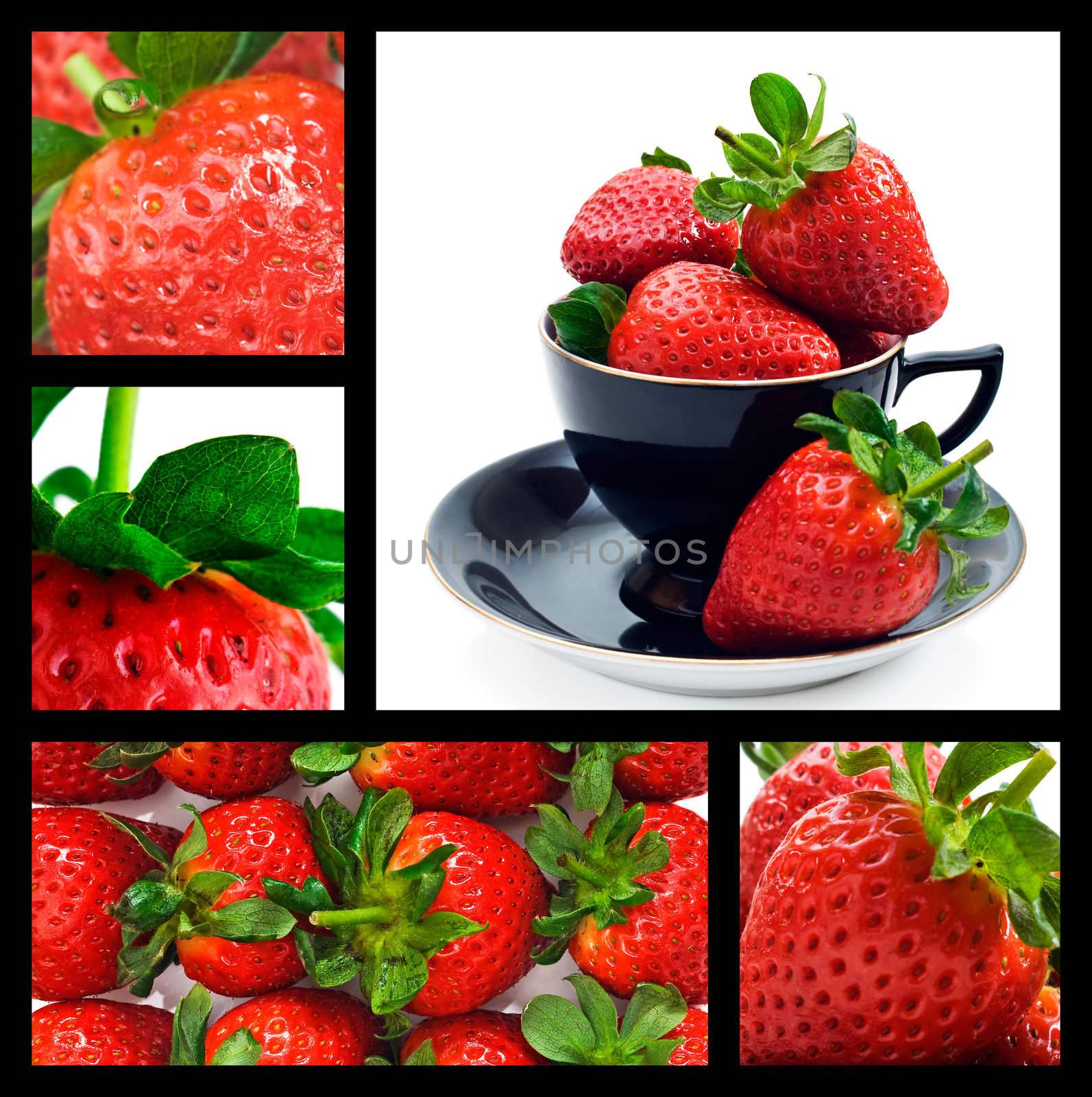 Strawberry collage - ripe fresh strawberries