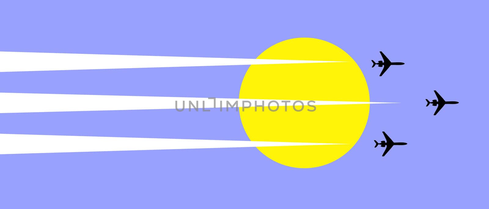vector illustration plane in sky on background sun