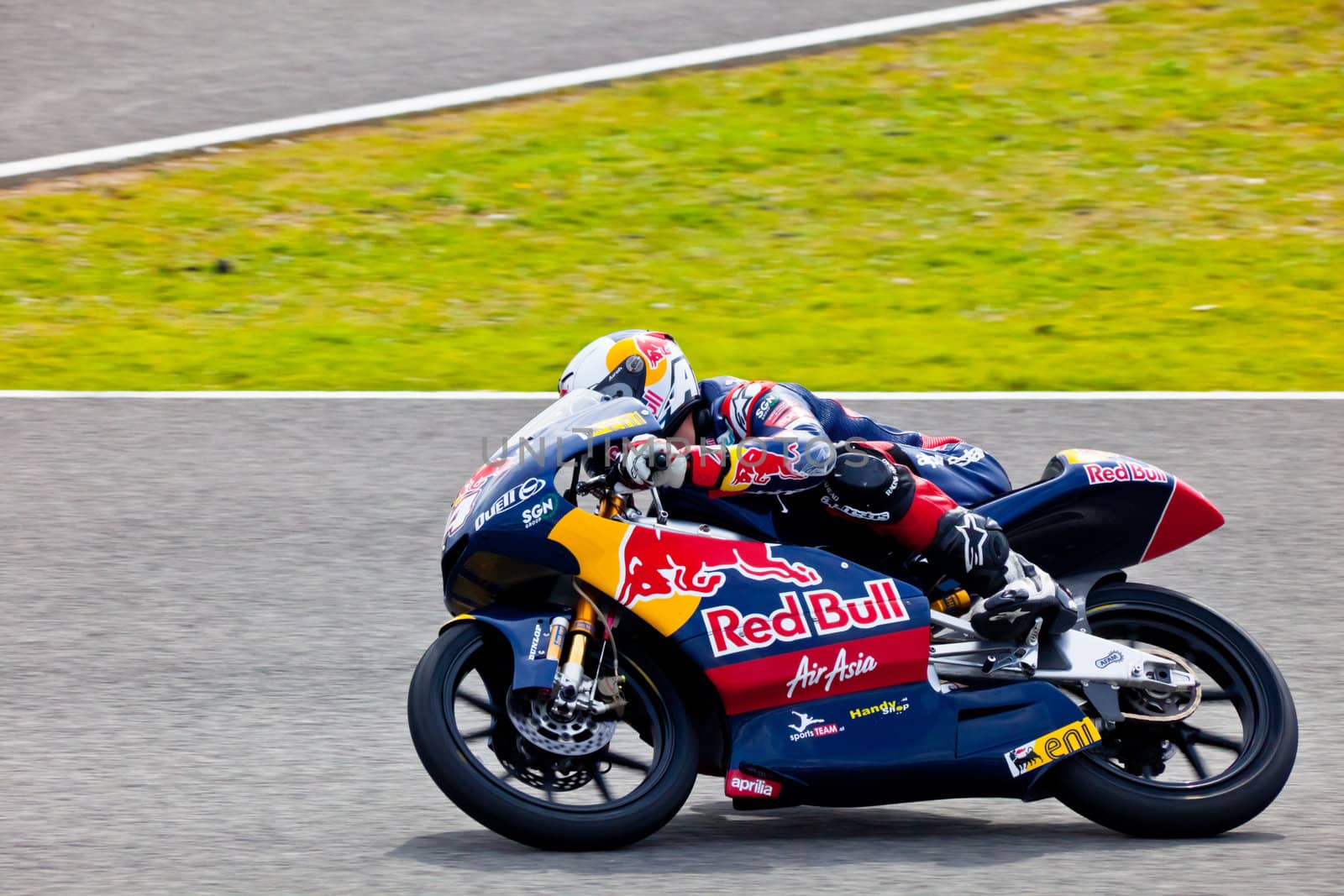 JEREZ DE LA FRONTERA, SPAIN - MAR 5:125cc pilot Jonas Folger races on the official training of the world championship of MotoGP on Mar 5, 2011, in Jerez de la Frontera, Spain