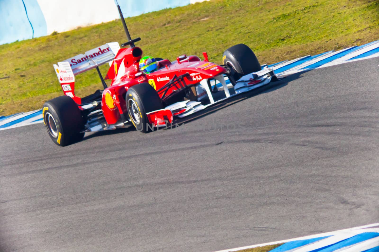 JEREZ DE LA FRONTERA, SPAIN - FEB 10: Felipe Massa of Ferrari F1 races on training session on February 10 , 2011, in Jerez de la Frontera , Spain