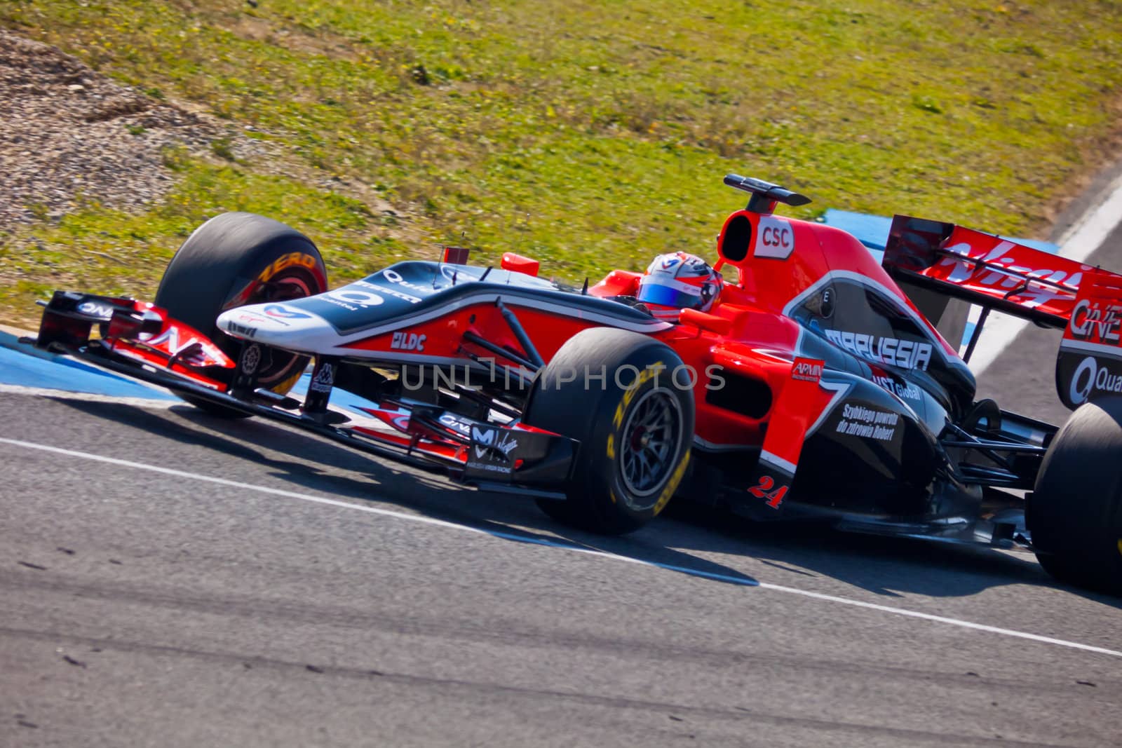 JEREZ DE LA FRONTERA, SPAIN - FEB 10: Timo Glock of Team Virgin F1 races on training session on February 10 , 2011, in Jerez de la Frontera , Spain
