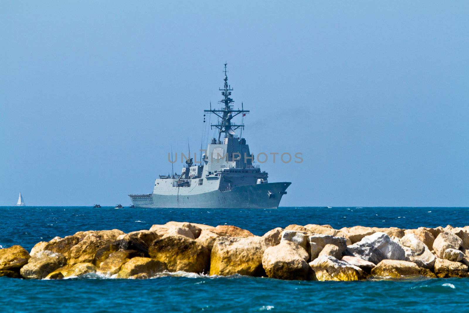 MALAGA, SPAIN-MAY 28: Frigate F-101 Alvaro de Bazan taking part in an exhibition on the day of the spanish army forces on May 28, 2011, in Malaga, Spain