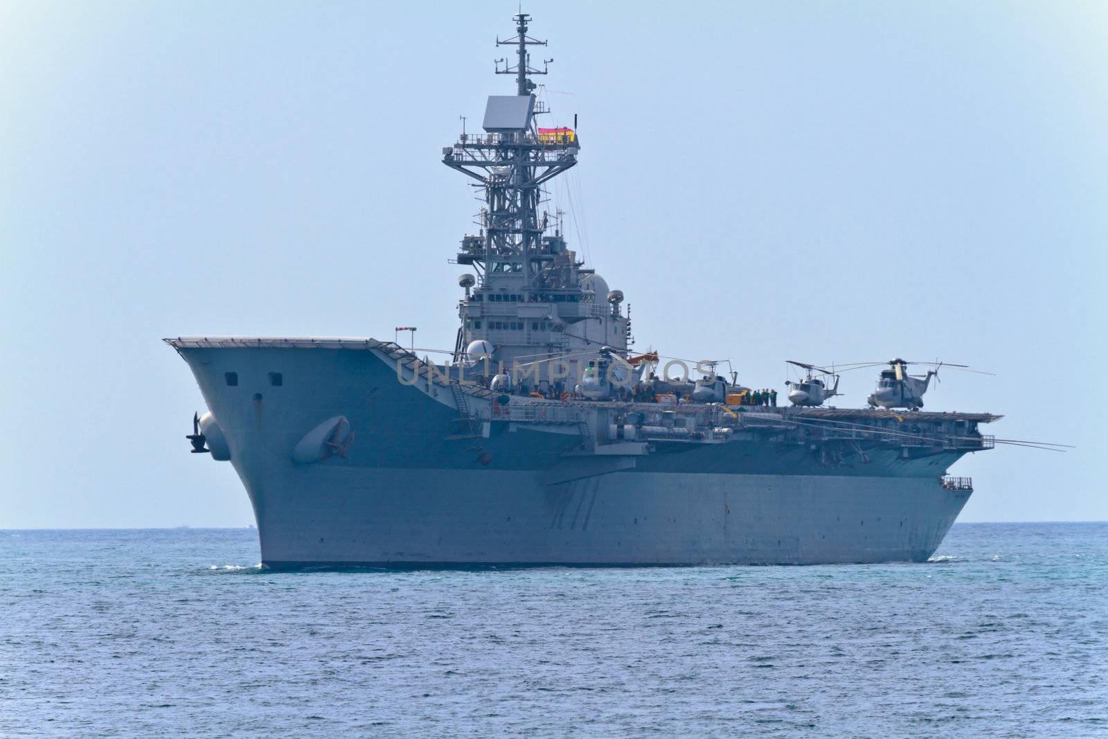 MALAGA, SPAIN-MAY 28: Aircraft carrier Principe de Asturias taking part in an exhibition on the day of the spanish army forces on May 28, 2011, in Malaga, Spain